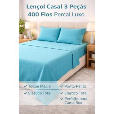Imagem de Jogo de Cama Casal 3 Peças 400 Fios Percal Toque Macio Lençol Com Elás