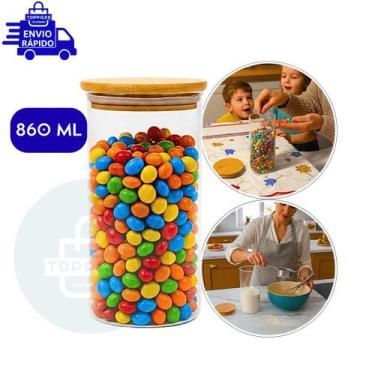 Imagem de Pote Hermético De Vidro Com Tampa De Bambu 860ML Porta Mantimentos - T
