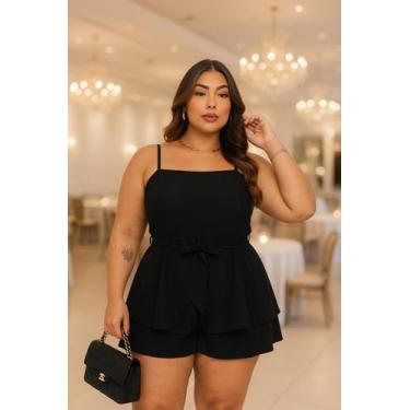 Imagem de Macaquinho Vestido Rodado Plus Size Bojo E Alça Ajustável Sexy Luxo - 