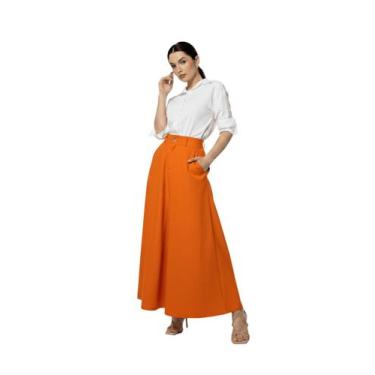 Imagem de Saia Longa Feminina Evangélica Alfaiataria Godê com Bolsos  Elegante, 