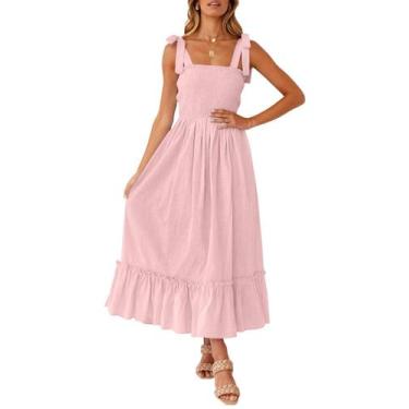 Imagem de Vestido maxi feminino ZESICA 2024, boho, rosa com babados