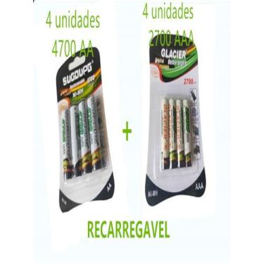 Imagem de kit8 unidades pilha recarregavel 4 unidades de 4700AA+ 4 unidades de 2