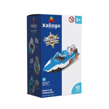 Imagem de Bloco de Montar Defensores da Ordem Barco 92 Peças Encaixe Fácil Azul Xalingo Brinquedos