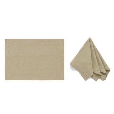 Imagem de Kit de Mesa Posta Indian Duoo Taupe 2 Lugares com Jogo Americano e Guardanapo Bege Copa & Cia