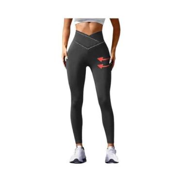 Imagem de Calças De Yoga Esportivas plus Size De Cor Sólida Com Cintura Cruzada 