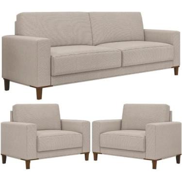 Imagem de Kit Sofá 3 Lugares 214cm Com 02 Poltronas Decorativas Viso M03 Linho C