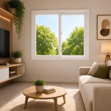 Imagem de Janela PVC Correr Branca 100x120cm 2 Folhas Isolamento Térmico Acústic