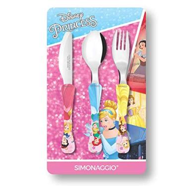 Imagem de Simonaggio Disney Kids Princesas Conjunto de Talheres de 3 Peças, Rosa/Azul/Amarelo