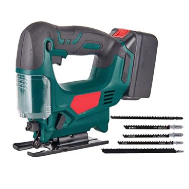 Imagem de Serra sem fio, kit de ferramentas elétricas, quebra-cabeça de 20 V com 2 baterias, 4 conjuntos orbitais, ângulo de corte chanfrado ± 45°, 10 lâminas para marcenaria, corte de madeira e metais facilmente
