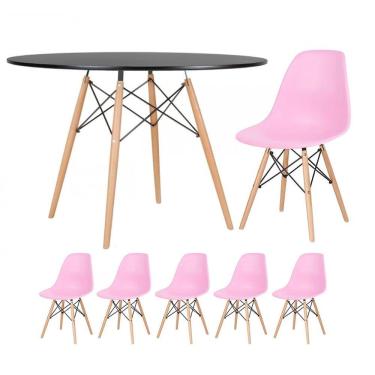 Imagem de KIT - Mesa redonda Eames 120 cm preto + 5 cadeiras Eiffel DSW