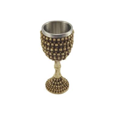 Imagem de Taça Calice Caveiras Osso Crânio Medieval Rock Em Aço Inox e Resina Colecionável Decorativo Coquetel Cerveja