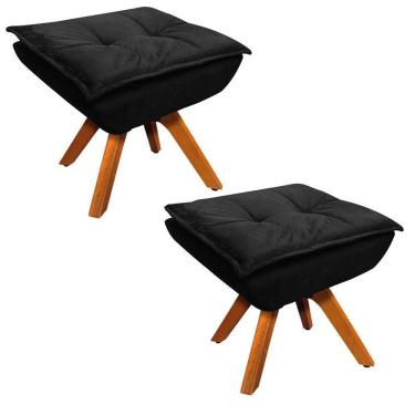 Imagem de Kit 2 Puffs Decorativos Sala de Estar Giratória Giromad Opla Suede Preto - Ibiza