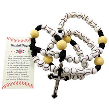 Imagem de Westmon Works Conjunto de presente de rosário de beisebol com cartão de oração e bolsa de veludo com cordão