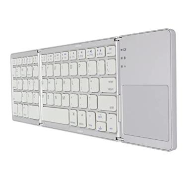 Imagem de Teclado sem fio dobrável com Touchpad, teclado touchpad portátil de 63 teclas, carregamento USB, para smartphone tablet laptop viagem (branco prateado)