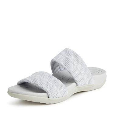 Imagem de Dearfoams Sandália feminina original confortável Blair Slip-On com faixa dupla com suporte de arco, Prata, 37