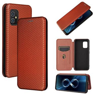 Imagem de YUNCHAO Caixa de telefone Para asus zenfone 8 / zs590ks textura de fibra de carbono Flip TPU + PC + PU de couro com slot de cartão capa para celular