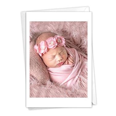 Imagem de The Best Card Company, Blissful Babies - Cartão de bebê menina com envelope - menina recém-nascida, cartão rosa para pais C7180ABBG