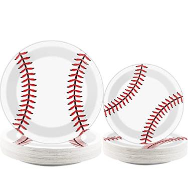 Imagem de Conjunto de pratos de papel para festa de beisebol, conjunto de 72 peças, descartável, prato de sobremesa, jantar de festa de beisebol, decoração de talheres de aniversário, lembranças para meninos e meninas, incluindo 36 peças de 9" e 36 peças de pratos de 17,78 cm