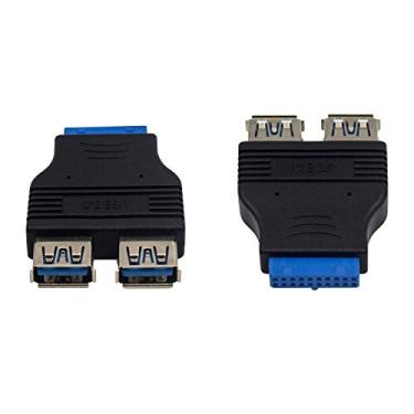 Imagem de Duttek Pacote com 2 conectores duplos USB 3.0 fêmea para placa mãe USB 3.0 fêmea 20 pinos conector conector extensão divisor para placa mãe PC (conector USB3.0 20 pinos)