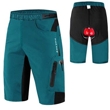 Imagem de Tingpai Calções de ciclismo 2 em 1 masculino, respirável, de secagem rápida, pa BTT, calções largos pa bicicletas de montanha com acolchoamento 3D