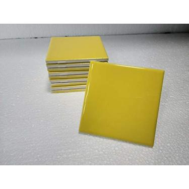 Imagem de Azulejo de cerâmica amarelo girassol, 10 cm, vintage, 10 x 10 cm, cor dáltia, DH50, metrô, chuveiro, cozinha, backsplash mosaico, artes artesanais, caixas de 10 peças