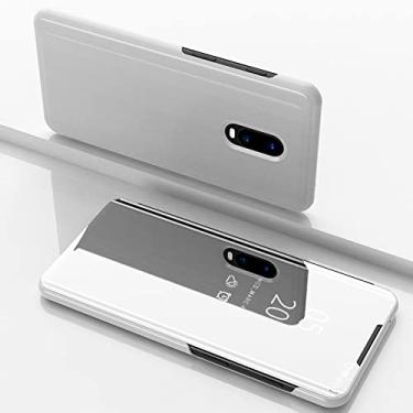 Imagem de Capa Flip Case Espelho PC Capa para OnePlus 6T, Slim Clear View Translúcida Galvanizada Capa Flip à prova de arranhões Proteção de Telefone com Suporte Embutido (Cor: Prata)