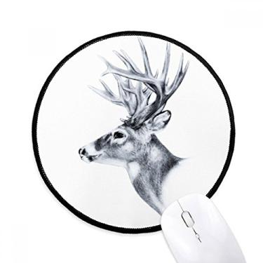 Imagem de Sketch Deer Mouse Pad Preto Branco Desktop Escritório Tapete Redondo para Computador
