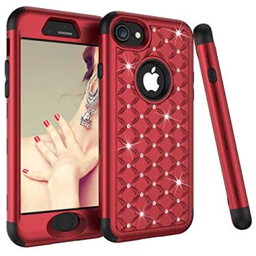 Imagem de 3 em 1 capas de telefone de armadura à prova de choque híbridas para iphone 12pro 11 13 14 pro max xr x xs max 14 plus 14pro bling diamante tampa traseira, vermelho e preto, para iphone 12pro max