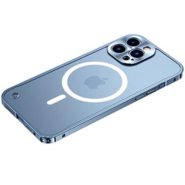 Imagem de Capa de telefone de alumínio de luxo para iPone 13 Mini 14 Pro Max acrílico fosco à prova de choque capa de armadura para iPhone 12 13 Pro Max, YuanFengBlue, para iPhone 14 Pro