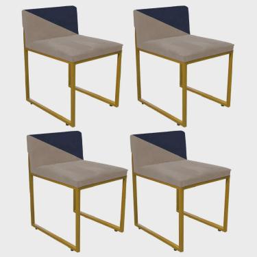 Imagem de Kit 04 Cadeira Office Lee Duo Sala de Jantar Industrial Ferro Dourado Sintético Bege e Azul Marinho - Ahazzo Móveis