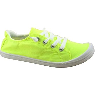 Imagem de Soda Flat tênis feminino de lona de linho sem cadarço estilo mocassim, Neon Yellow, 6.5