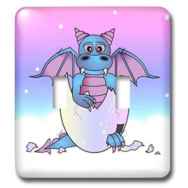 Imagem de 3dRose lsp_6091_2 Interruptor duplo azul dragão bebê em ovo rachado, multicolorido
