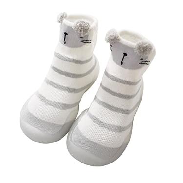 Imagem de Sandálias de tênis para meninas tamanho 1 meias antiderrapantes para crianças andadores primeiros sapatos infantis animais elásticos (branco, 0-6 meses)
