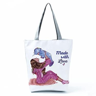 Imagem de Bolsas femininas afro douradas impressas bolsa de ombro moda bonita bolsa de compras ecológica portátil bolsa de praia de alta capacidade, Hl3032