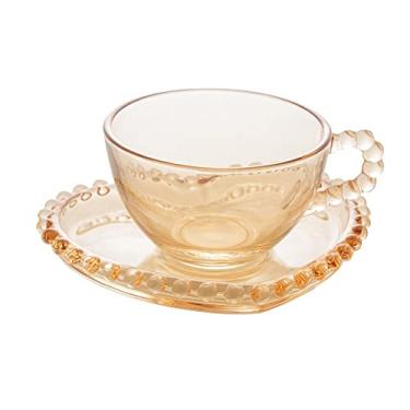 Imagem de WOLFF - Conjunto 4 Xícaras de Café de Cristal com Pires Coração Âmbar Metalizado 85ml - Linha Pearl
