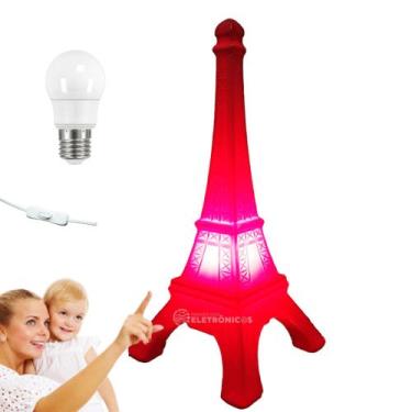 Imagem de Luminária Torre Eiffel Vermelha Para Decorar Iluminar Com Lâmpada Led