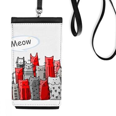 Imagem de Carteira de celular com desenho fofo de gato Mewing Protect Animal Pet Lover para pendurar no bolso preto