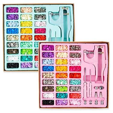 Imagem de YICBOR Conjunto de 270 botões de plástico T5 com botões de pressão, conjunto de alicates para roupas, babadores de costura, capa de chuva, artesanato - ferramentas artesanais DIY (rosa)