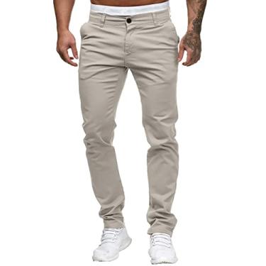 Imagem de Calça masculina de cintura fina comprida casual lisa comprimento médio bolso moda calça masculina Tech Pants masculina, Caqui, M