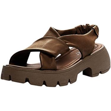 Imagem de Sandálias femininas 8 solas grossas para mulheres sandálias finas simples verão grosso moda sandálias femininas duplas (café, 35)