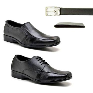 Imagem de kit 2 Sapatos Masculino Derby Italiano + Espanhol + Carteira Preta E Cinto Dupla Face Brinde (39)