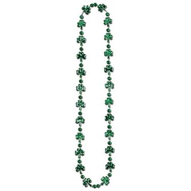 Imagem de Beistle Colar de plástico com contas de trevo para lembrancinhas de festa do Dia de São Patrício, 83,8 cm, verde