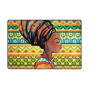 Imagem de ALAZA My Daily African Woman Tribal listrado padrão tapete de área 1,2 x 1,8 m, sala de estar, quarto, cozinha, tapete impresso em espuma leve