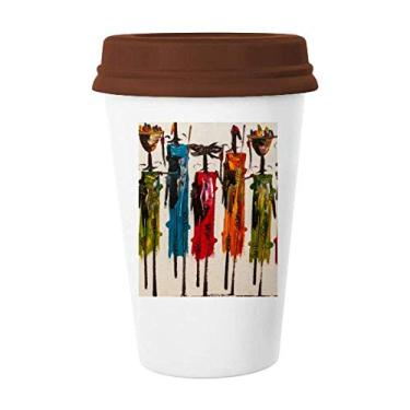 Imagem de Caneca de cerâmica abstrata estilo guerreiro africano preto café bebendo vidro cerâmica copo tampa