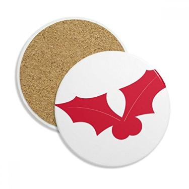 Imagem de Caneca de porta-copos vermelha de folha de Natal com proteção de mesa, pedra absorvente