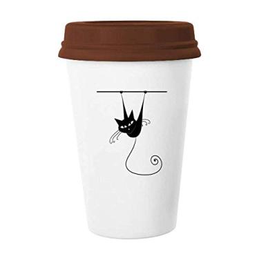 Imagem de Caneca de cerâmica Climb Rail Gato preto Halloween Animal Caneca de café Copo de cerâmica