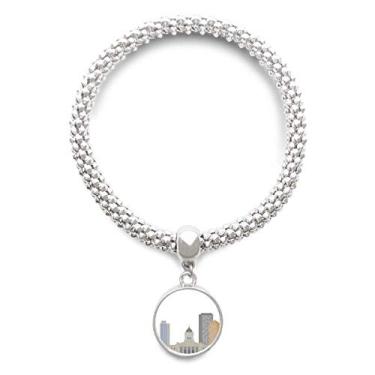 Imagem de DIYthinker Pulseira de prata moderna com pingente de corrente ajustável com pontos de referência e cidades do Canadá