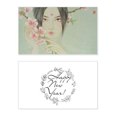 Imagem de Flor de pêssego Beleza Chinesa Aquarela Ano Novo Festival Cartão Bless Mensagem Presente