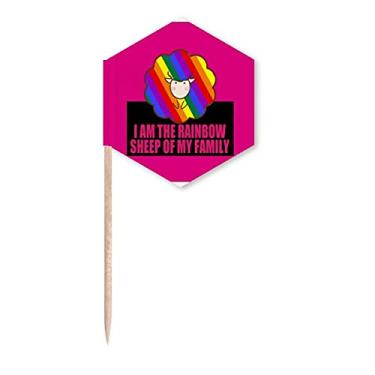 Imagem de Bandeiras de palitos I Am The Rainbow Sheep Of My Faly palitos de cupcake festa celebração