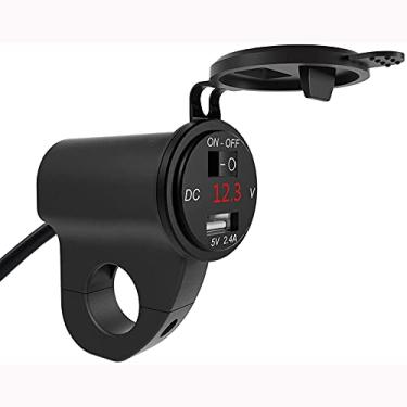 Imagem de NBZH Carregador de motocicleta 2,4 A para carro USB de carregamento rápido com interruptor de energia, adequado para motocicletas, quadriciclos, liga de alumínio à prova d'água, preto